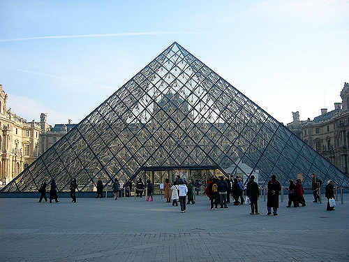 Photograph of the all-glass Louvre Pyramid designed by I.M. Pei