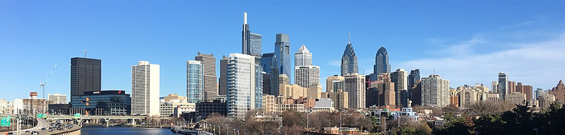 The skyline of Philadelphia, Pennsylvania viewed from the South Street Bridge over the Schuylkill River