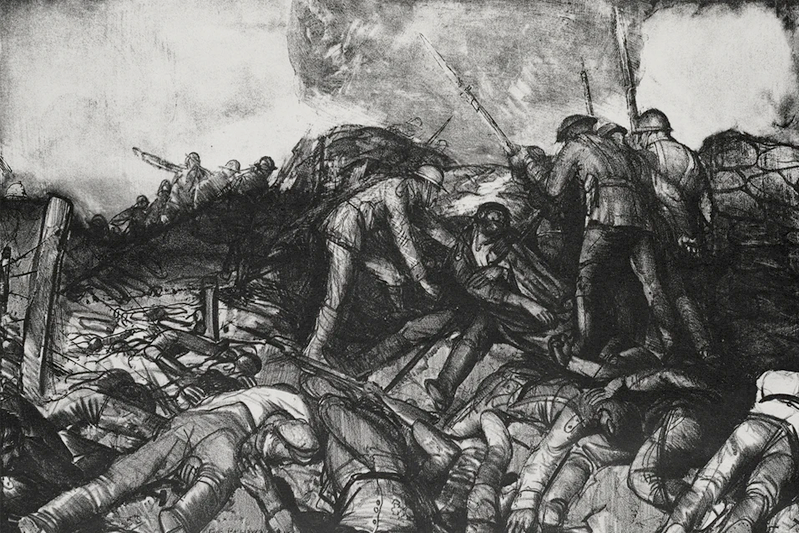 A charcoal drawing of war