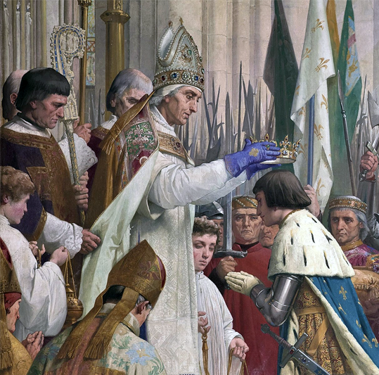 Part of a larger painting depicting the coronation of Charles VII.