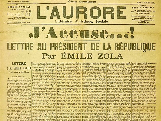 An open letter in the L'Aurore newspaper to President Faure regarding Emile Zola's book on The Dreyfus Affair