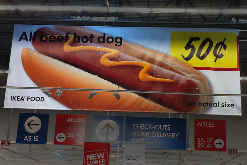 Giant billboard of a hot dog with sides