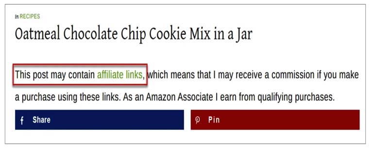 An outline enclosing an offer for a cookie recipe with an in-text disclosure outline in red with a gray drop shadow.