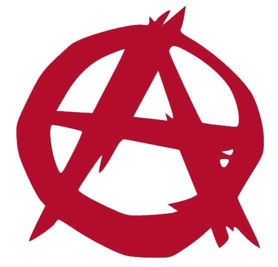 Anarchy symbol, a ragged A superimposed over a ragged circle in red