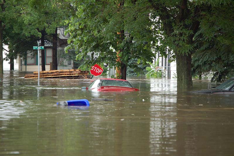 Flooded street in Cedar Rapids, IA near 13th Ave. and J Street, Cedar Rapids, IA