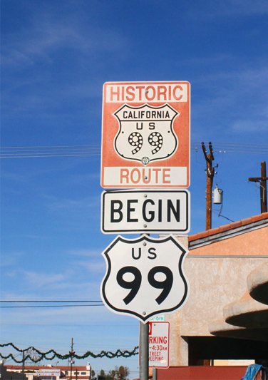 This sign marks the beginning of US Route 99. This is at the southern end of the highway, in Calexico, California, across the U.S./Mexico border from Mexicali, Baja California.