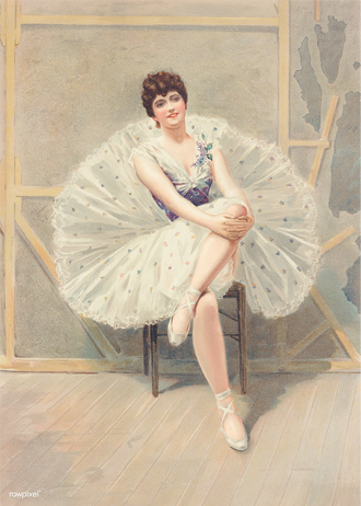 Poster of a female ballet dancer sitting down backstage
