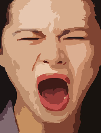 Painting of a woman's face roaring