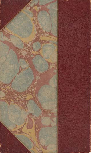 Three-quarter covers with red leather and marbled paper sides; matching marbled paper endpapers.