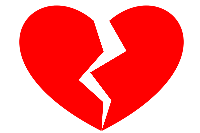 A broken heart constructed of a single bezier curve and the breakpath, SVG created with a text editor