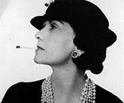 Coco Chanel in profile, black-and-white photo
