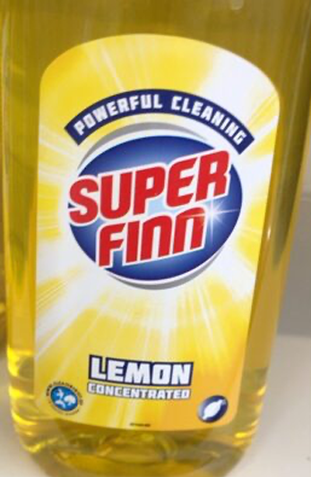 Close-up of the label for a bottle of cleaning concentrate with lemon fragrance