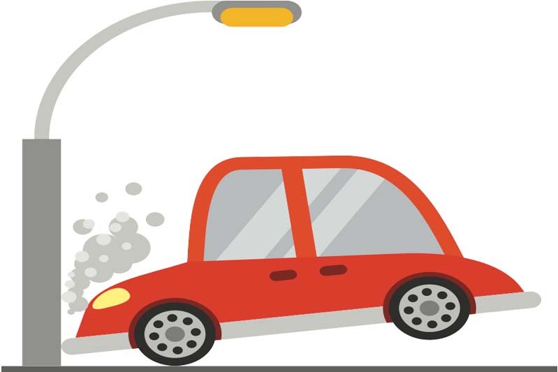 Cartoon graphic of one car crashing into a lamppost.