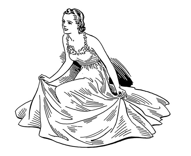  Line art drawing of a girl curtsying.