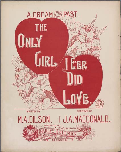 Cover design for lyrics includes drawing of two hearts with a background of flowers.