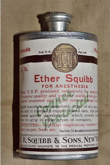 An old metal tin of ether.