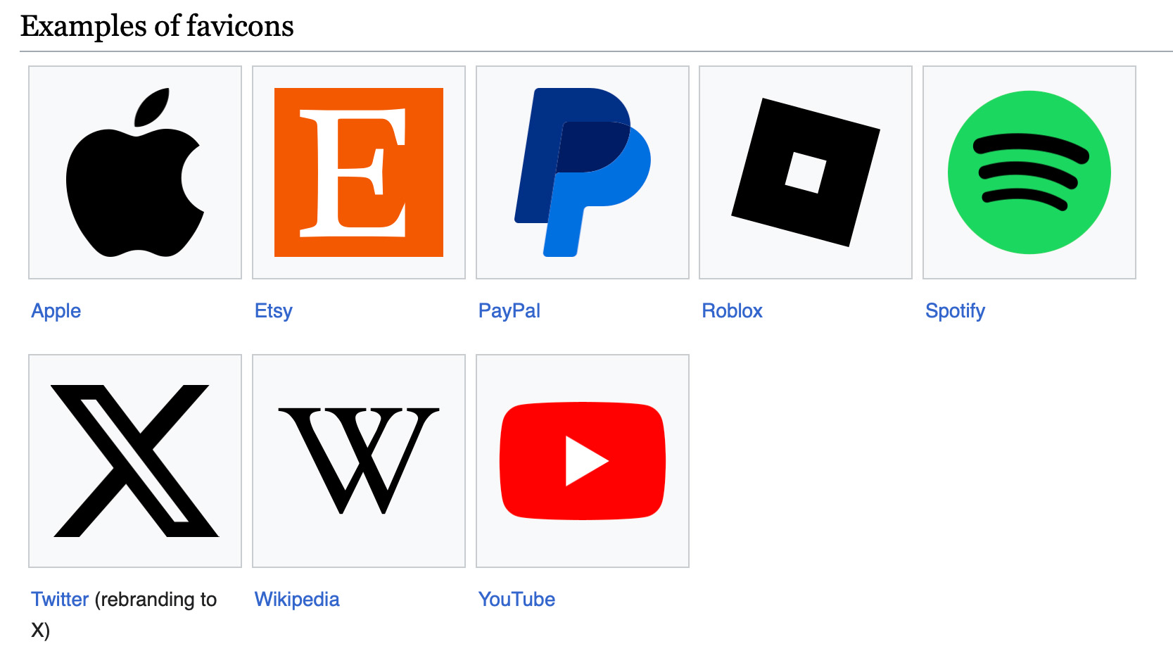 8 examples of favicons.