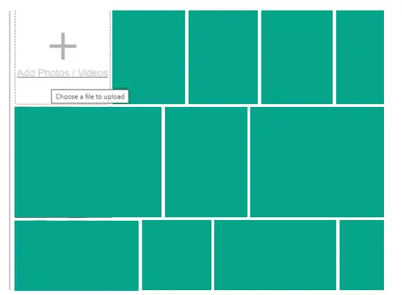 A single page that includes an 'add image' block in the upper left with 11 teal blocks showing where images could be.