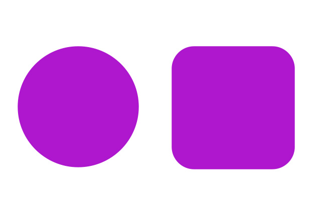 A circle is on the left and a rounded square is on the right