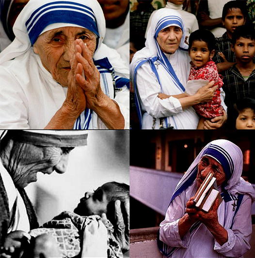 A four-photo collage of Mother Teresa