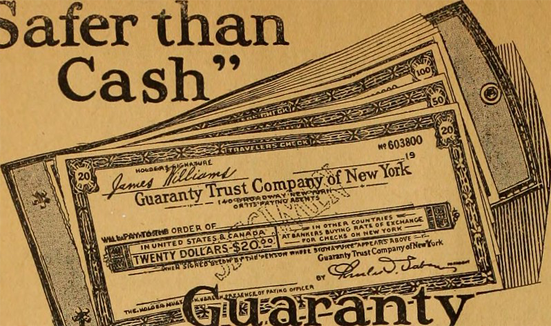 A yellowed ad promoting an investment as safer than cash