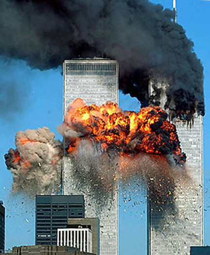 Front view of the planes hitting the World Trade Center Towers