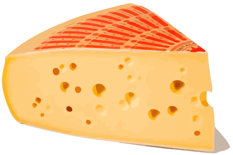 A graphic of a wedge of cheese with holes in it