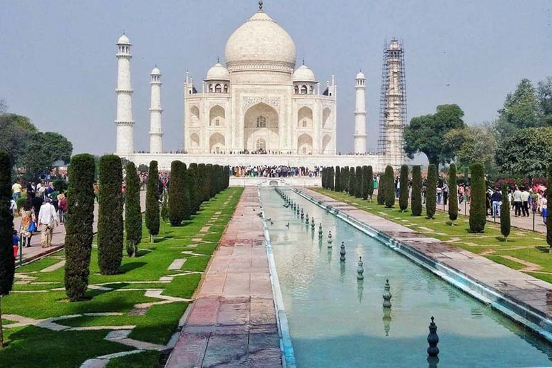 Image of Taj Mahal taken from the front during February while construction work is going on.
