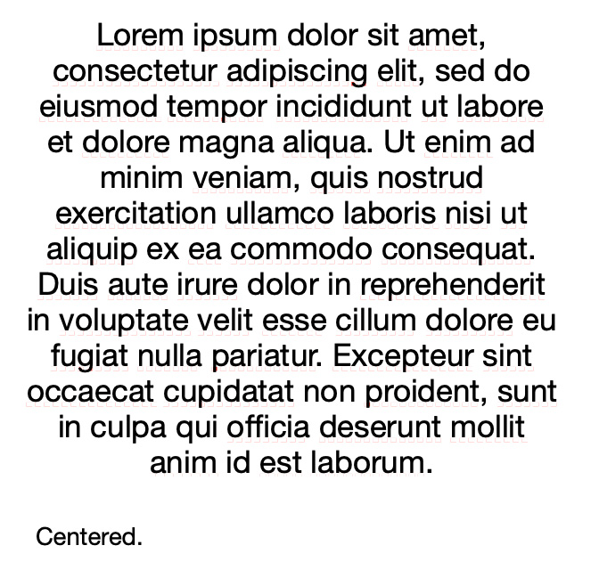 Ipsum lorem text that shows a centered alignment.