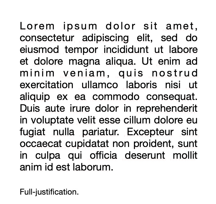 Ipsum lorem text that shows full justification.