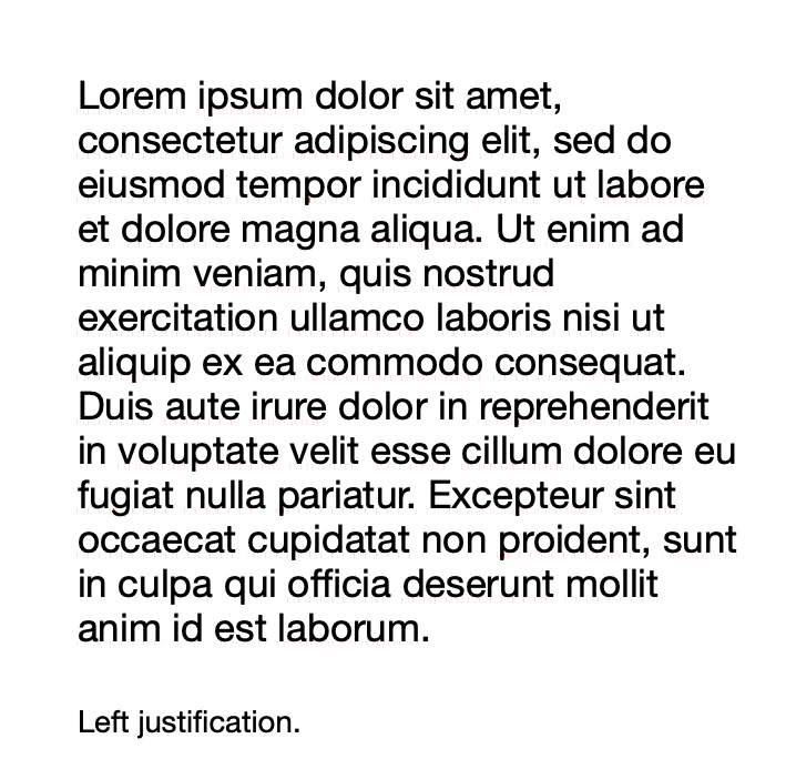 Ipsum lorem text that shows left justification