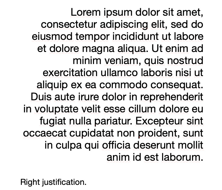 Ipsum lorem text that shows right justification