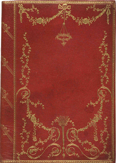 A folder for letters or documents, in gold-tooled red morocco, lined with green silk, signed by Dreyfous of London.