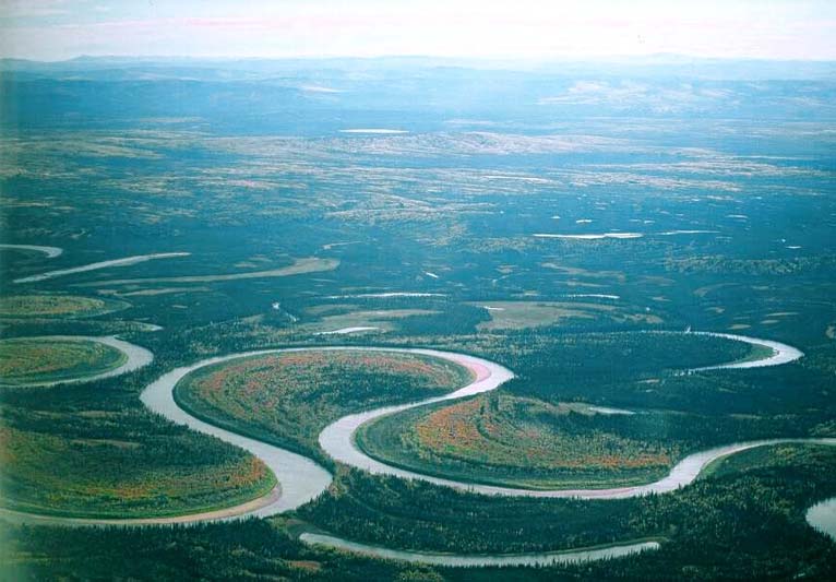 An aerial view of Nowitna River with its two oxbow lakes.