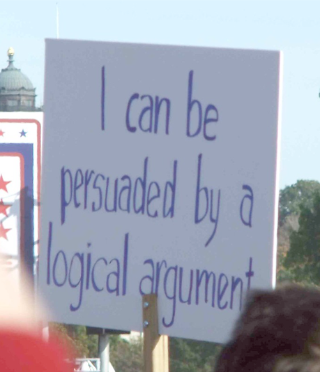 A signboard with I can Be Persuaded written on it in blue.