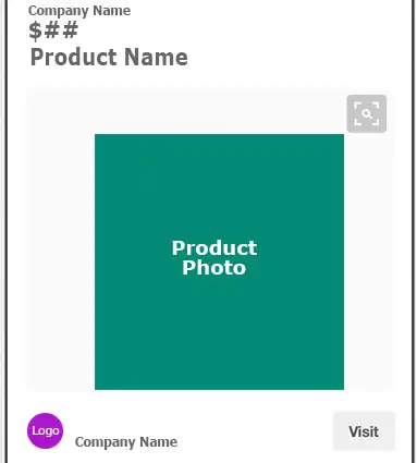 A white background with basic information on the company, the cost of the product, and what the product is.