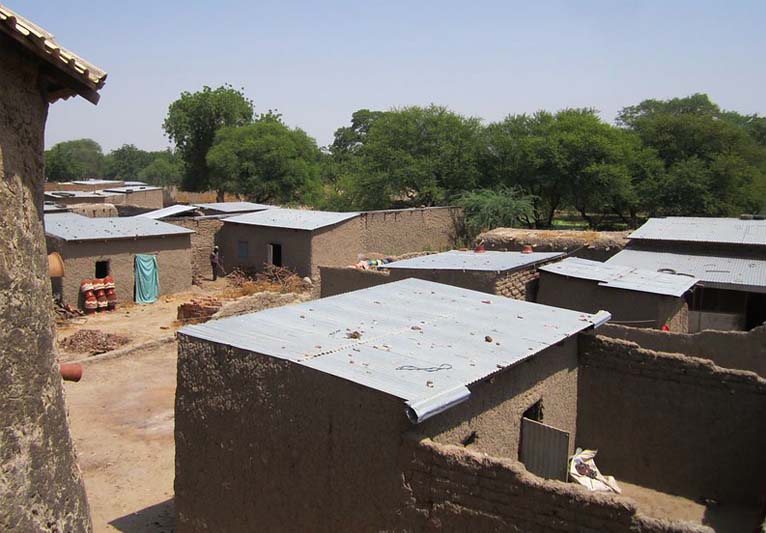 A view over the top of flat-roofed mud houses.