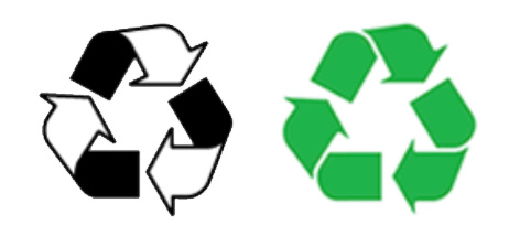 A recycle paper symbol in black-and-white and green