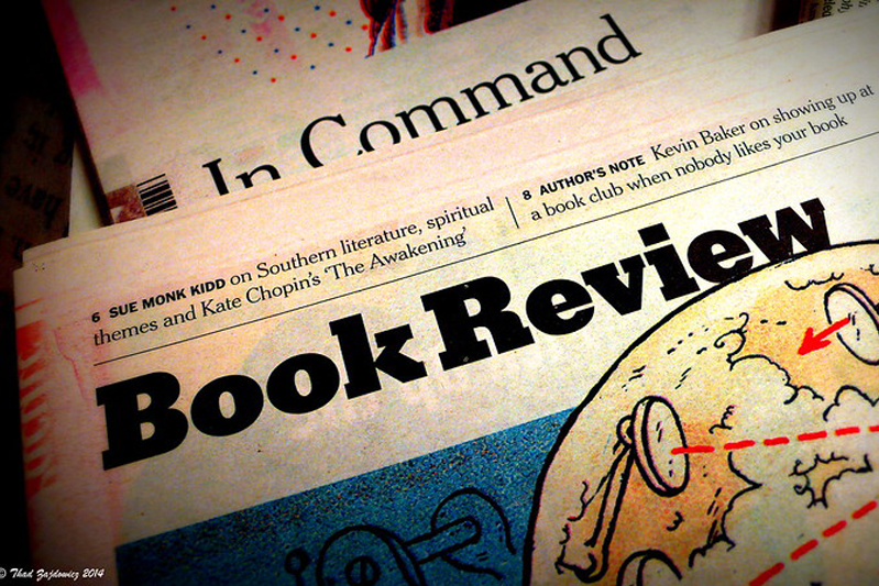 A close-up of a newspaper heading saying BookReviews.