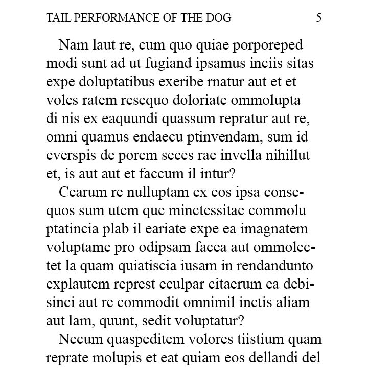 A single page showing placeholder text for the body and a shortened paper title in ALL-CAPS on the left and the page number on the right.