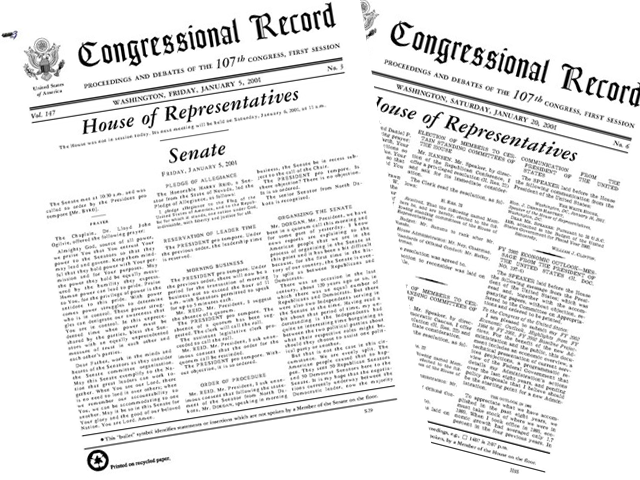 A graphic of two Congressional Records