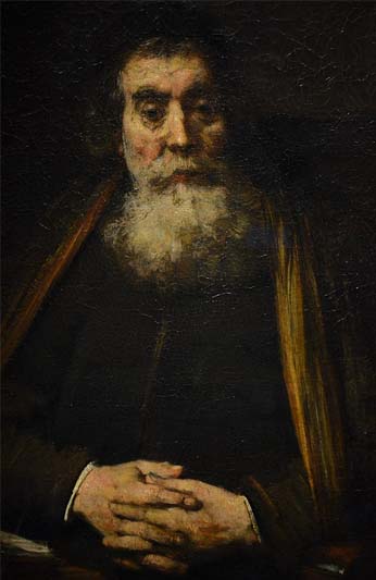 An oil-on-canvas portrait of an old man.