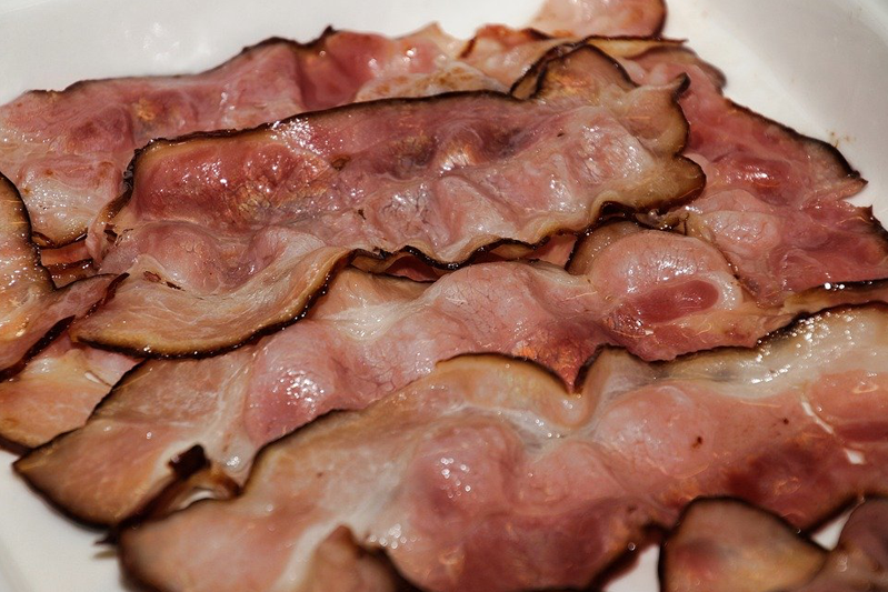 A close-up of a type of pork bacon.