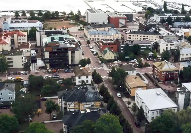 An aerial view of a crowdedd town