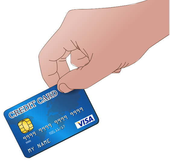 Vector illustration promoting payment by credit card. Color drawing of a hand holding a bank payment card.