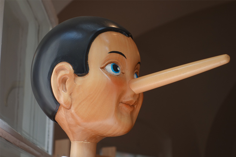 A close-up profile of Pinocchio