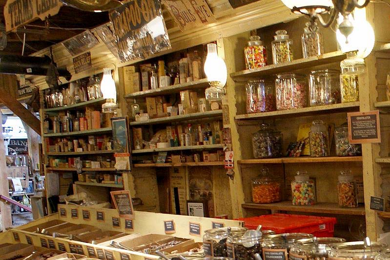 Large apothecary jars filled with candy