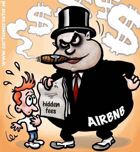 A cartoon pokes at Airbnbs and their hidden fees.