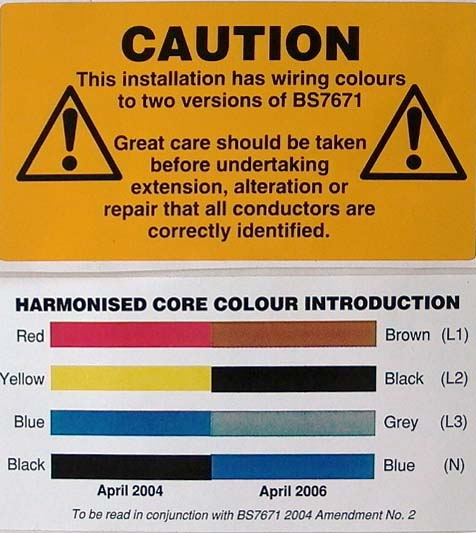 U.K Electrical installation wiring colour standards 2004-6