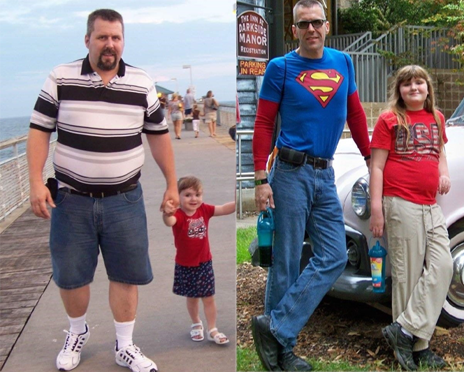Drop Weight Daddy & daughter-Left: 340 lbs. at Heaviest, Right: 215 lbs.